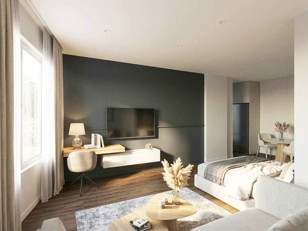 Visualisation of apartment 03: studio living and sleeping area